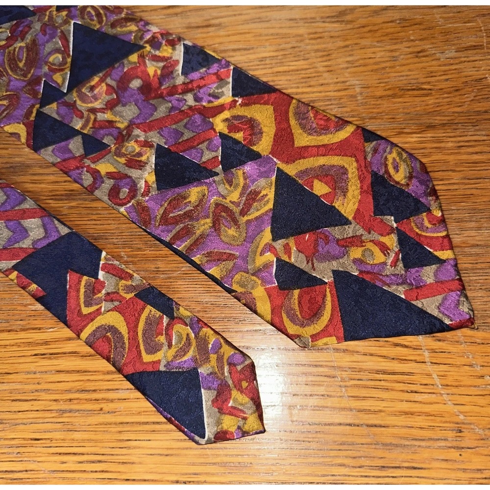 STEFANO‎ ROSSINI Neck Tie 100% Silk Handmade 4"x58" Blue Purple Burgundy Tan